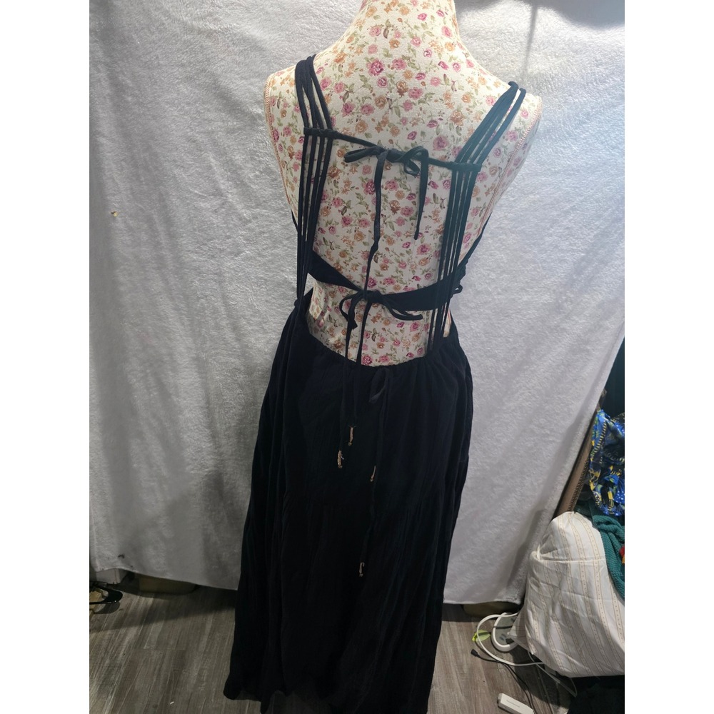 Free People Tropical Maxi Black Tiered Cut Out Backless Boho Beachy Resort Sz L - Picture 8 of 10